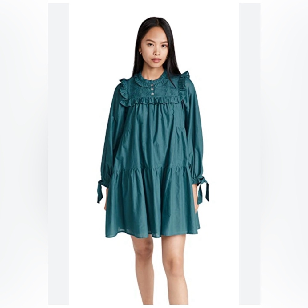 Sea NY Adrienne Cotton Puff Sleeve Teal Tunic Dress